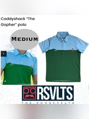 ⛳️Caddyshack Graphic RSVLTS Blue & Green Golf Polo | Dangerfield | Gopher Shirt